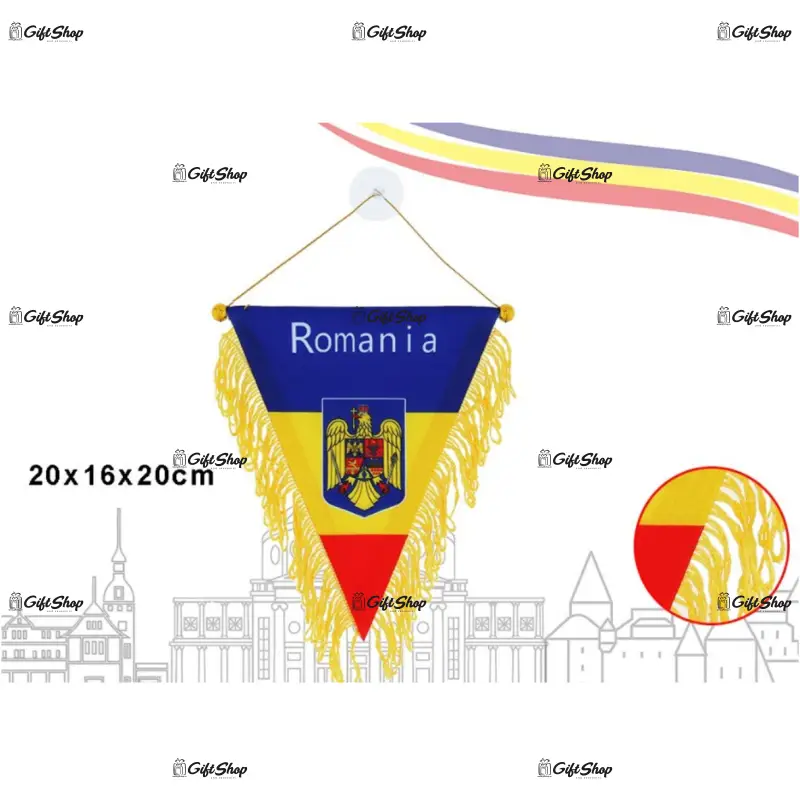 Fanion steag cu franjuri, romania, triunghi